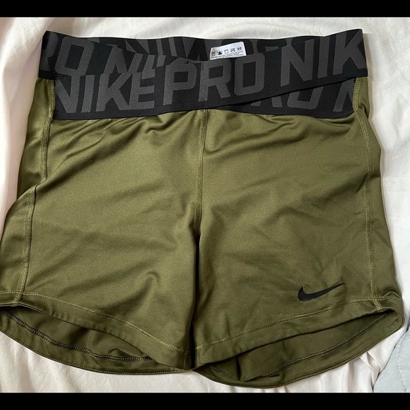 Womens Nike Pro Shorts Olive Green 
